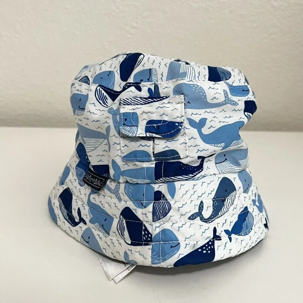 JoJo Maman Bébé Blue Whale UPF 50 Bucket Sun Hat Boys Size 1-2 years